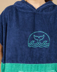 PONCHO DE BAIN EN EPONGE FEMME - MARINE/MENTHE
