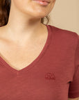 T-SHIRT UNI BIARRITZ EN COTON FLAMME - COL V - BRONZETTE