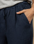 PANTALON LARGE EN LIN SETUBAL - MARINE