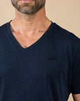 T-SHIRT HOSSEGOR EN COTON FLAMME - COL V - MARINE