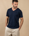 T-SHIRT HOSSEGOR EN COTON FLAMME - COL V - MARINE